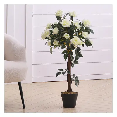 (White) 90cm Artificial Rose Flower Tree in Pot for Decoration