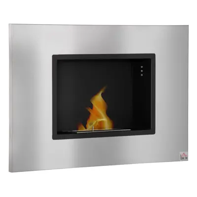 HOMCOM Wall Mounting Bio Ethanol Fireplace Heater with 1.5L Tank, Silver