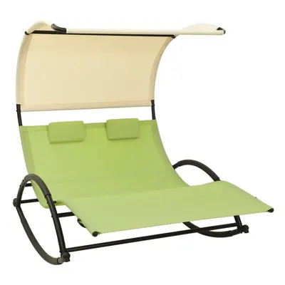 vidaXL Double Sun Lounger with Canopy Green and Cream Double Lounger Daybed