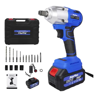 (2x6.0Ah Batteries) Brushless Cordless Impact Wrench 1/2inch Electric Lug Wrench 420N.m Torque w