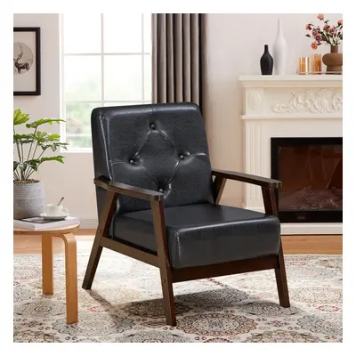 Classic Accent Chair PU Leather Armchair Made of Rubber Wood