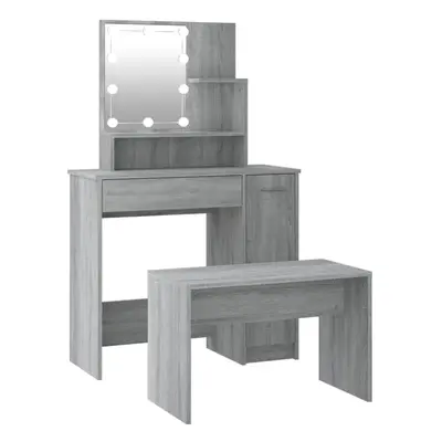 vidaXL Dressing Table Set with LED Grey Sonoma Engineered Wood Makeup Table