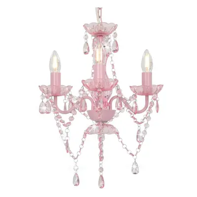 vidaXL Chandelier with Beads Pink Round 3xE14 Pendant Lamp Living Room Light