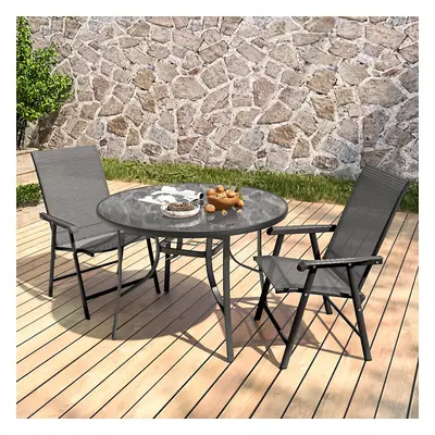 (Dia. 105cm Black Glass Table Only) Garden Outdoor Patio Chairs Table with Parasol Hole