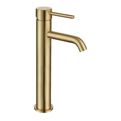 Modern Countertop Brushed Brass Tall Round Single Lever Basin Mono Mixer Tap