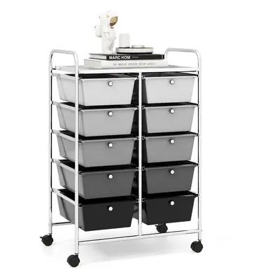 10-Drawer Mobile Storage Trolley Utility Cart with Handle & Metal Frame