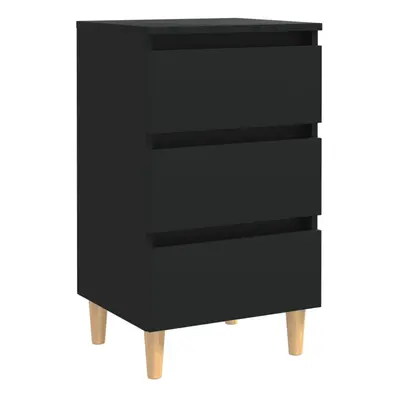 vidaXL Bed Cabinet with Solid Wood Legs Black Side Bedroom Table Nightstand