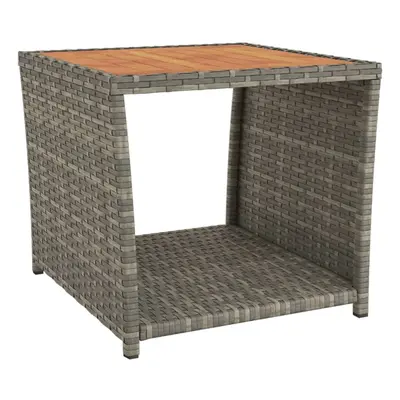 vidaXL Tea Table with Wooden Top Grey Poly Rattan and Solid Wood Acacia Table