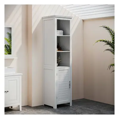 (White) Freestanding Bathroom Tall Cabinet with Blind Door