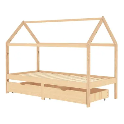 vidaXL Solid Pine Wood Kids Bed Frame with Drawers 90x200 cm Wooden Base Unit