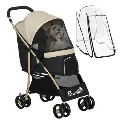 PawHut Pet Stroller for and Dogs w/ Rain Cover - Khaki