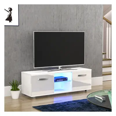 (White) Cosmo Door LED TV Cabinet Stand Unit Shelf 120cm