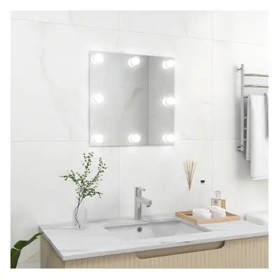 vidaXL Wall Mirror with LED Lights Square Glass Wall-Mounted Makeup Mirror