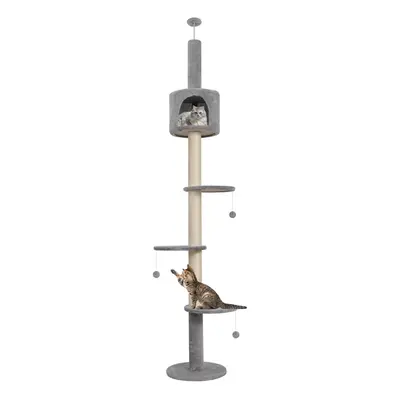 (Grey) 4-Tier Cat Tree Floor To Ceiling Climbing Tower