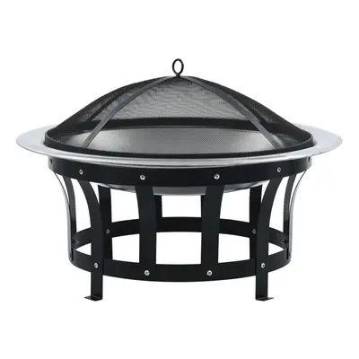 vidaXL Outdoor Fire Pit with Grill Stainless Steel Garden Burning Fireplace