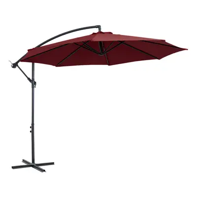 Outsunny 3m Garden Banana Parasol Cantilever Umbrella w/Crank& Base, Wine Red