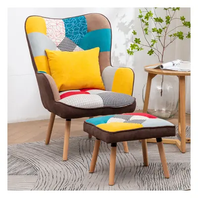 Upholstered Armchair with Footstool and Cushion