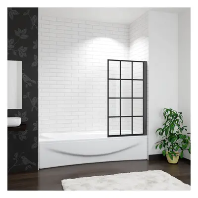 Matt Black Pivot Bath Shower 6mm Screen Tempered Glass Panel