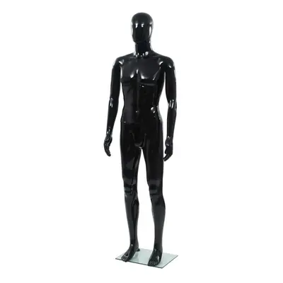 Full Body Male Mannequin with Glass Base Glossy Black cm