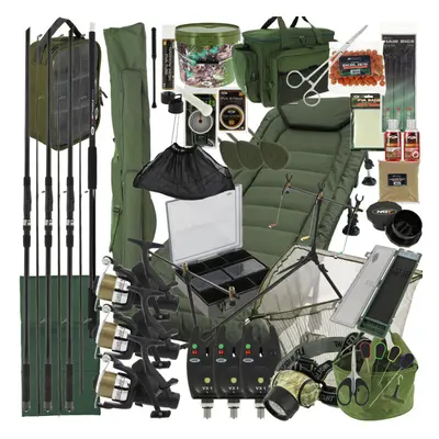 Complete Carp Fishing Set 3x Rods 3x Reels Alarms Tackle Holdall Bedchair Deluxe