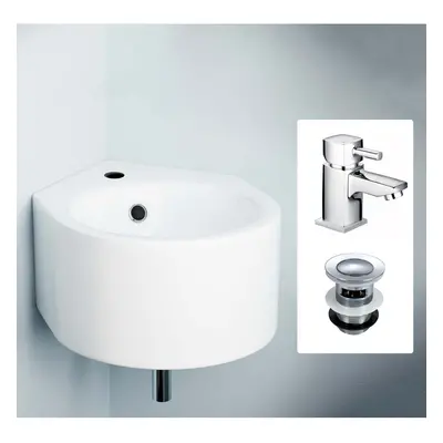 Corner Wall Hung Bathroom x 435mm Cloakroom Ceramic Basin, Kia Cloakroom Basin Mono Mixer Tap & 