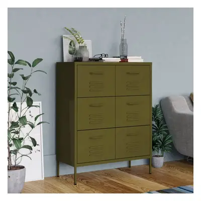 vidaXL Drawer Cabinet Olive Green Steel Sideboard Bookcase Storage Cabinet