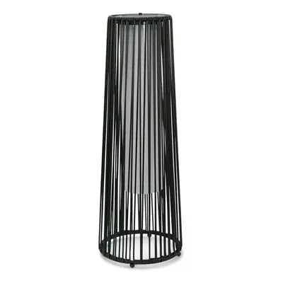 Large Black PE Rattan Solar Floor Lamp