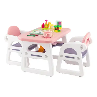 3 PCS Kids Table & Chairs Set Children Toddler Activity Desk Chair Set W/ Storage Shelf