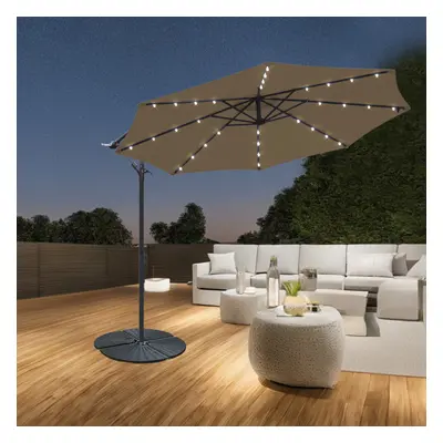 Greenbay 3M Taupe Cantilever Banana Parasol with LED Lights Outdoor Garden Sun Shade