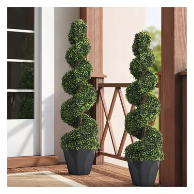 (4ft/120cm) 2X Large Artificial Spiral Boxwood Buxus Tower Plant Twist Topiary Potted Tree