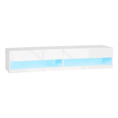 HOMCOM High Gloss TV Stand Unit Wall Mounted with LED Lights, White