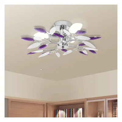 vidaXL Ceiling Lamp White & Purple Acrylic Crystal Leaf Arms E14 Bulbs Light