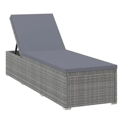 vidaXL Sun Lounger with Dark Grey Cushion Poly Rattan Grey Patio Lounge Bed