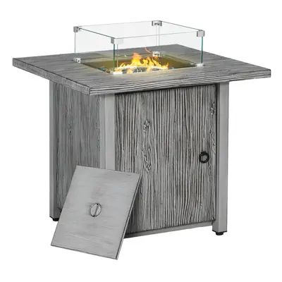 Outsunny Gas Fire Pit Table with 40,000 BTU Burner, Cover, Glass Screen, Grey