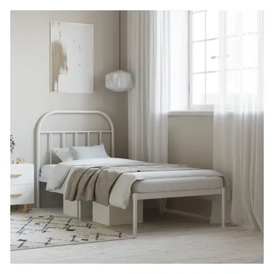 Modern Metal Bed Frame with Headboard White 90x200 cm