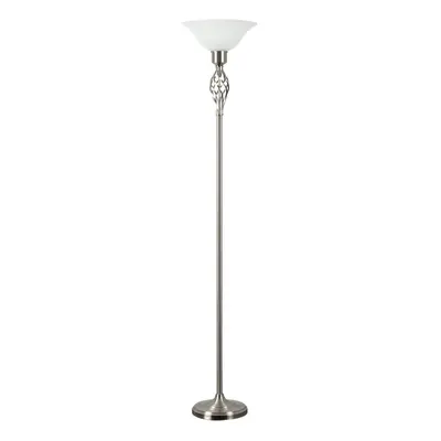 Traditional Style Satin Nickel Barley Twist Floor Lamp with a Frosted Alabaster Shade