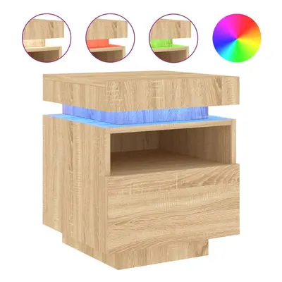 (sonoma oak) vidaXL Bedside Cabinets with LED Lights Nightstand Bed Table Side Cabinet