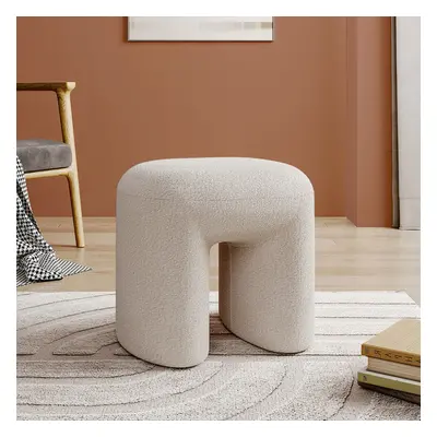 (White) Modern Teddy Bear Fur Upholstered Ottoman