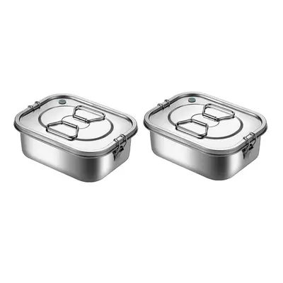 2X Stainless Steel Lunch Box Metal Bento Box Snack Food Container Outdoor Storage Box Lunch Box 