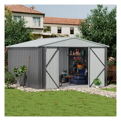 10 x ft Grey Apex Metal Shed Garden Storage Shed with Lockable Door