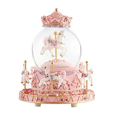 Music Box Carousel Horses Crystal Snow Globe Music Boxes with Color Changing LED Lights Musical 