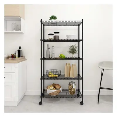 vidaXL 5-Tier Storage Shelf Shelving Unit Storage Unit with Wheels Black kg