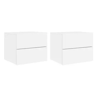 vidaXL Wall-mounted Bedside Cabinets with LED Lights Side Table pcs White