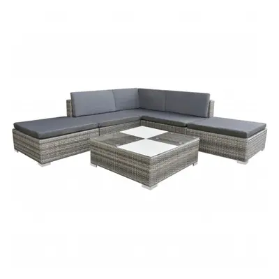 vidaXL Garden Lounge Set Piece with Cushions Poly Rattan Grey Chaise Lounge