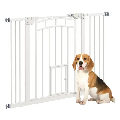 PawHut Pressure Fit Safety Gate, Dog Gate w/ Small Cat Door, 74-100cm Openings