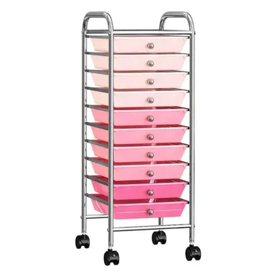 10-Drawer Mobile Storage Trolley Ombre Pink Plastic