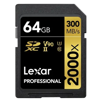 Lexar Professional 2000x SD Card 64GB, SDXC UHS-II Memory Card, Up to 300MB/s Read, for DSLR, Ci