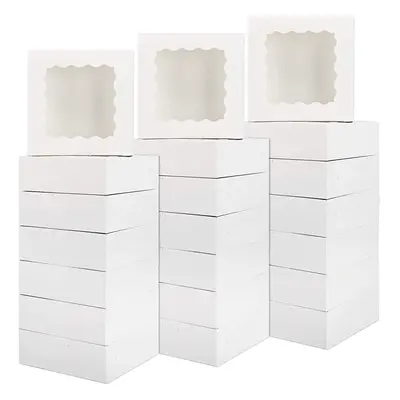 30pcs 8x8x2.5 Inches White Bakery Boxes Cake Boxes Pastry Boxes with Window for Cookies, Donuts,