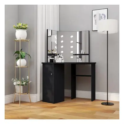 vidaXL Corner Dressing Table with LED Black Cosmetic Vanity Table Furniture