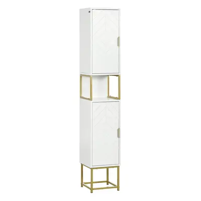 kleankin Freestanding Bathroom Cabinet Linen Towel w/ Adjustable Shelf, Doors